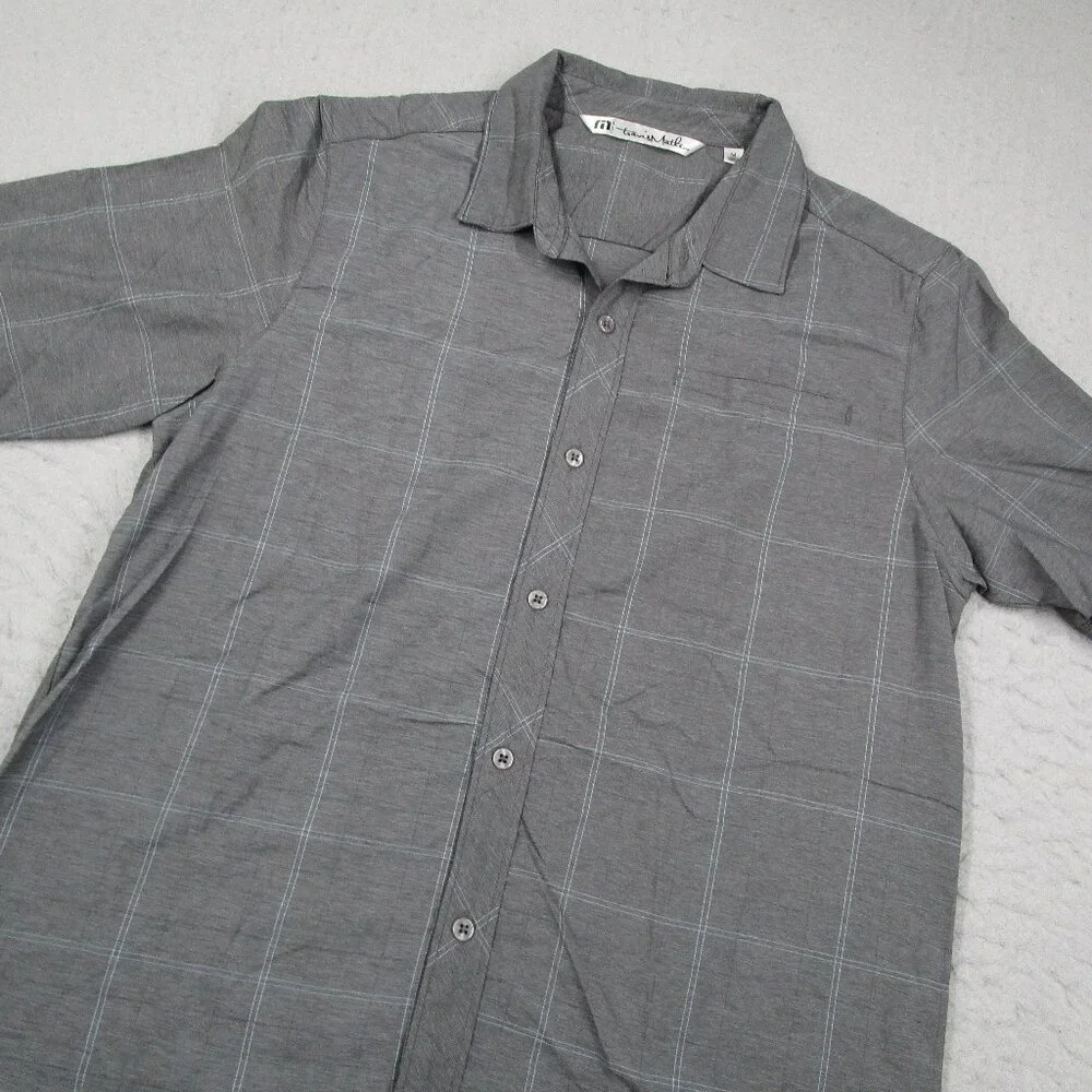 Travis Mathew Shirt Mens Medium Gray Check Short Sleeve Performance Casual Work - Picture 2 of 7